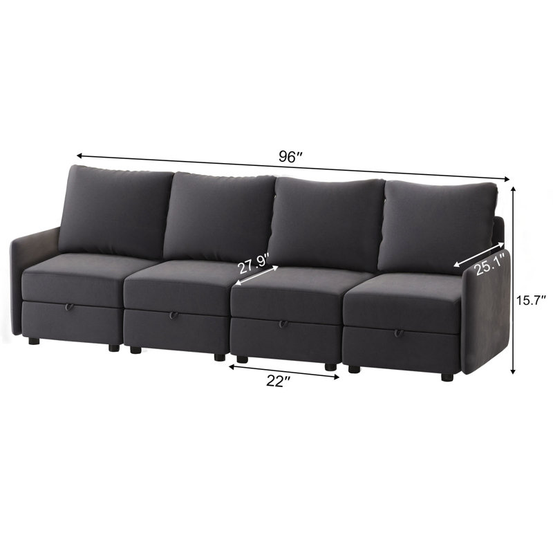Canapé modulaire convertible 4 places avec méridienne de rangement pour le salon Hinderikus