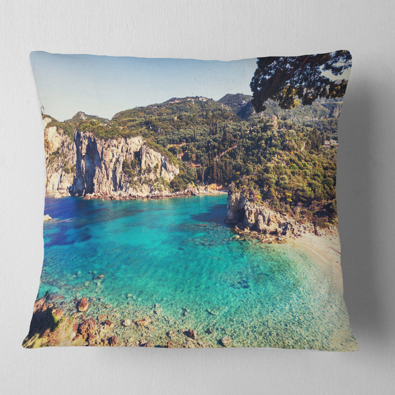 Coussin Rocky Beach avec turquoise, 18 po x 18 po, Carré