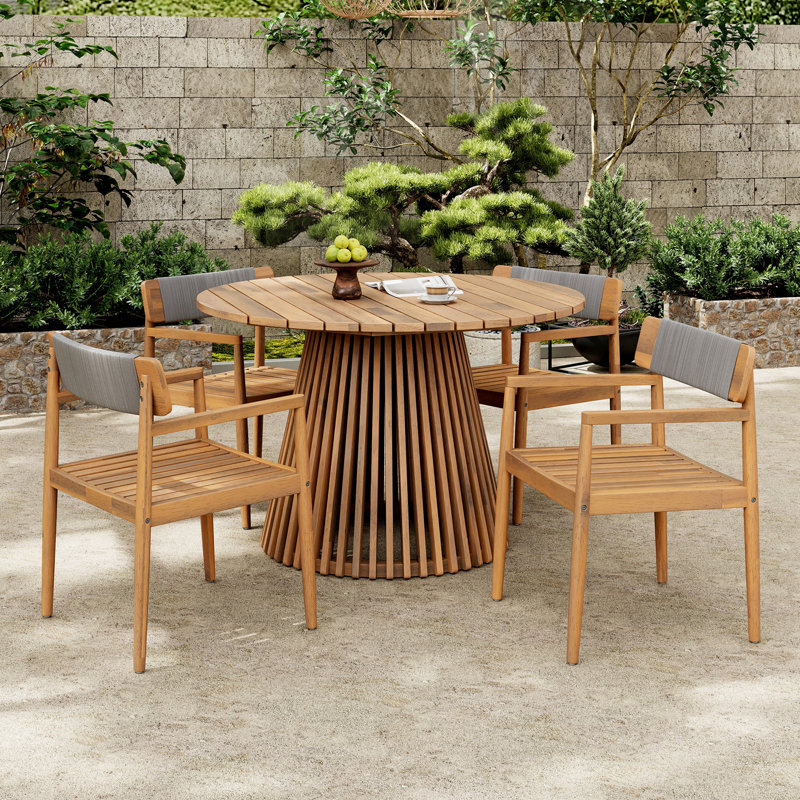 Ensemble de meubles d'extérieur en bois d'acacia 5 pièces, Gris / teck clair