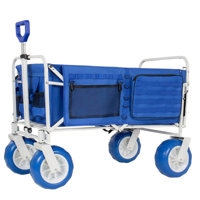 Wagon de plage tout-terrain bleu 500 lb - 150 l, roues en PVC de 9 po, pliable avec glacière et sacs