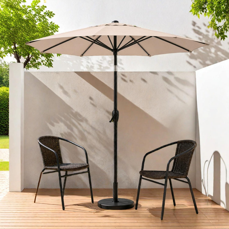 Parasol de marché de 7,5 pi avec bouton-poussoir, relevage à manivelle et évent pour terrasse de jardin, Beige