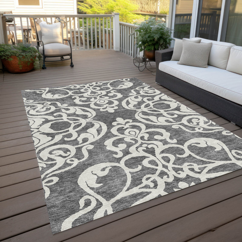 Chayden Washable Damask Indoor / Outdoor Rug, Rectangle 9' x 12'