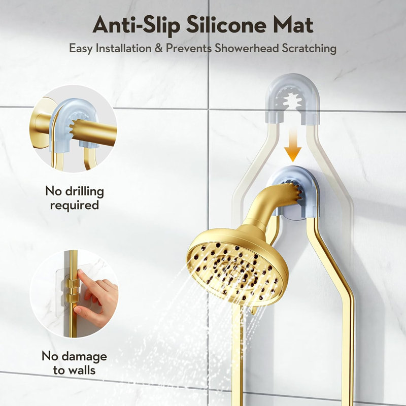 Support de douche suspendu, organisateur en aluminium antirouille avec porte-savon et crochets, doré