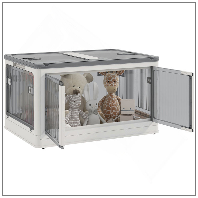 Bacs de rangement empilables avec couvercles, roues et pliables, Blanc