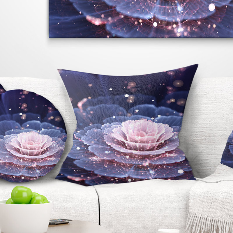 Fleur fractale rose et gris - coussin à imprimé floral, 16 po x 1 po, Coussin décoratif