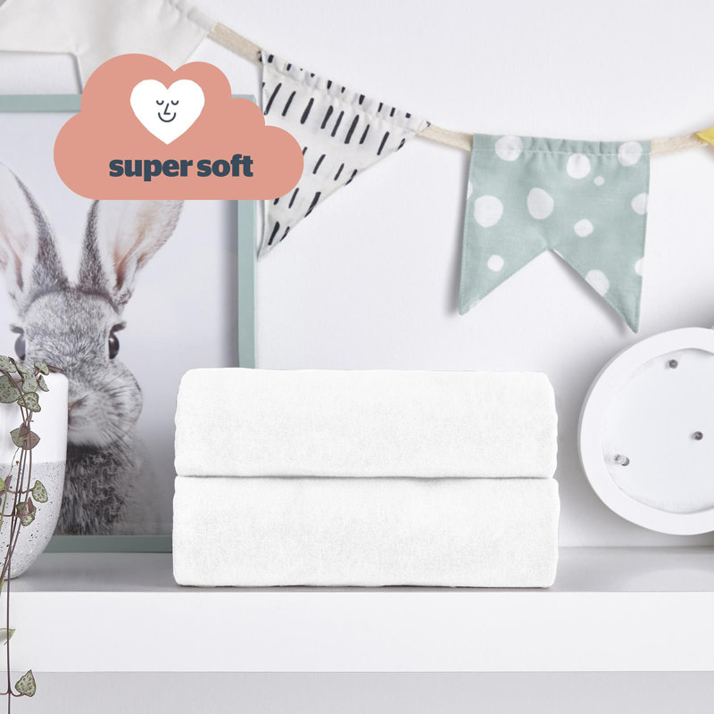 Fitted Sheet Crib Cotton Baby Bedding Set 2 Pack Anti Allergy, White