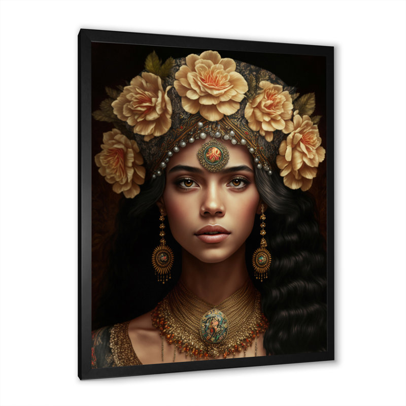 «Young Bohemian Woman with Flower Headband I», reproduction sur toile, Cadre photo noir, H 20 po x l 12 po x P 1 po