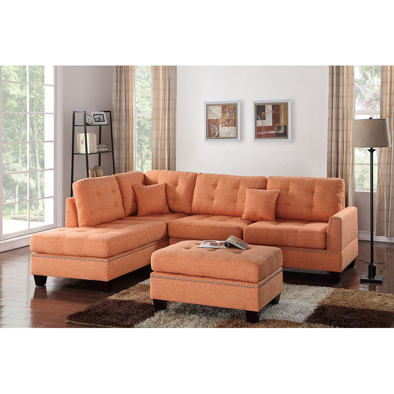 Romulus Upholstered L-Shaped Sectional Reversible, Citrus Polyester Blend