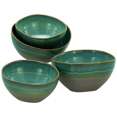 Basalt bowls collection, olive, 4-piece dinnerware set, bowl set made of stoneware