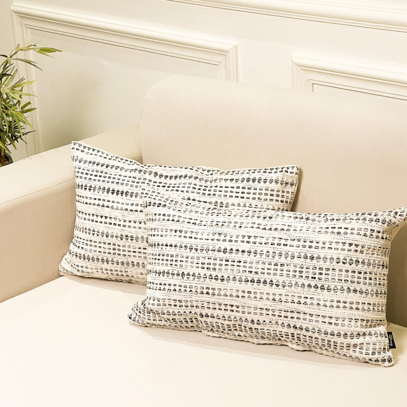 Housse de coussin rayée en mélange de coton