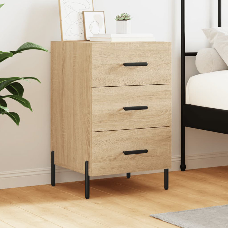 Mevsud 40cm W Iron Bedside Table, Sonoma Oak