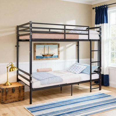 Lit superposé simple au-dessus de simple pour enfants / adolescents / adultes, lit à 2 étages avec échelle plate, lit économiseur d'espace en métal avec escalier