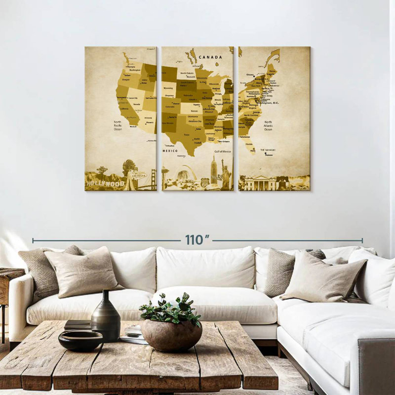 Carte des États-Unis en bronze Aliaz, H 48 po x l 74 po