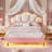 Bed Frame With Led Lights, Girls Full Bed With Princess Crown, Led Velvet Upholstered Platform Bed Frame With Adjustable Headboard, No Box Spring Needed-1395625741