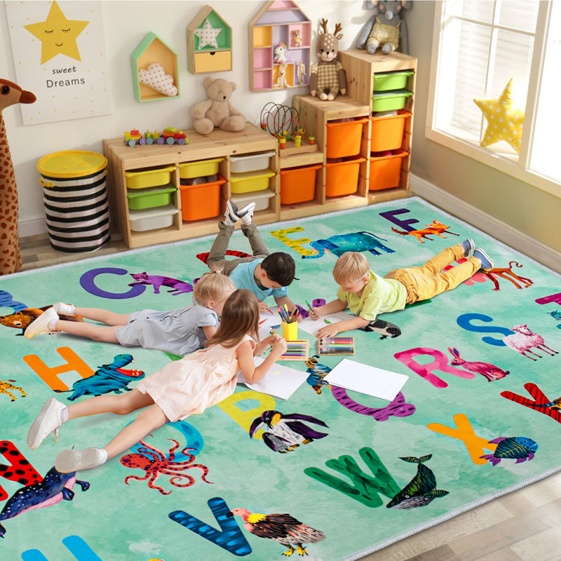 Tapis de classe Alphabet pour enfants, Rectangle 4' x 6'
