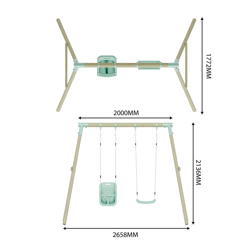 Mercia Wooden Round Pole Double Swing - Single Swing & Baby Seat