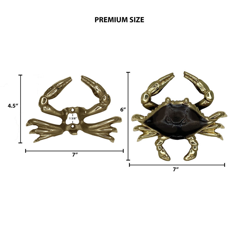 Heurtoir de porte crabe bleu, Laiton, 6 po x 7 po x 2,25 po