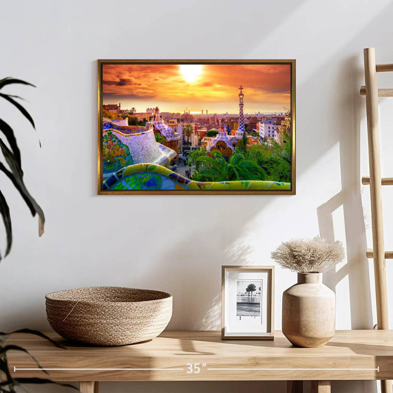 Barcelone depuis le parc Guell, 19 po x 13 po, Cadre flottant doré