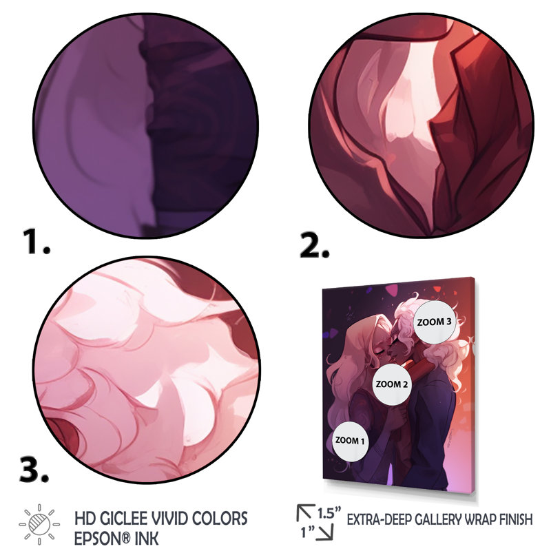 «Young Love» Couple, Kissing I, sur toile, H 44 po x l 34 po x P 1,5 po, Cadre simple noir