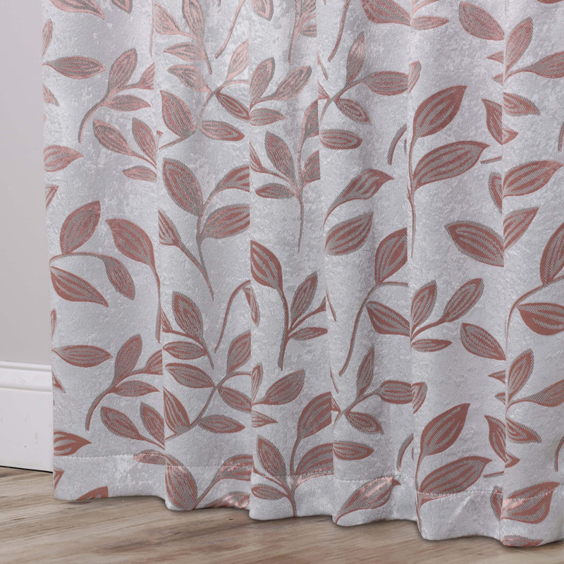  Finklea Floral Pattern Polyester Light Filtering/Room Darkening Rod Pocket Curtain Panels, Champagne, 46" W x 63" L