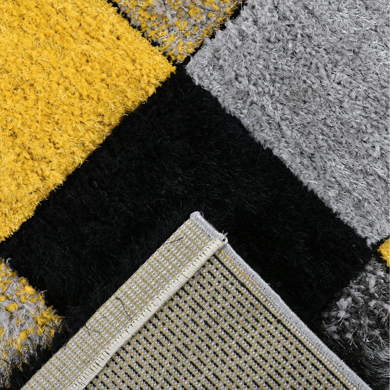 Shaggy Blocks High Pile Rug - Ochre, Rectangle 160 x 230 cm