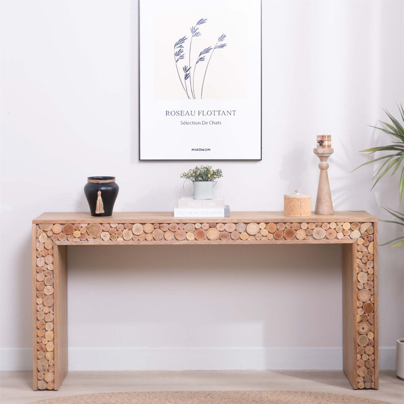 Console rustique en bois avec accents de bûches - 62 pouces entrée, canapé étroit, table d'appoint de couloir - style campagne moderne