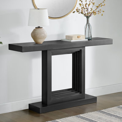 Console en bois massif Pismo - Table d'entrée de ferme moderne de 56 pouces - Mobilier de salon à assembler facilement derrière le canapé, le vestibule ou le couloir (noir)