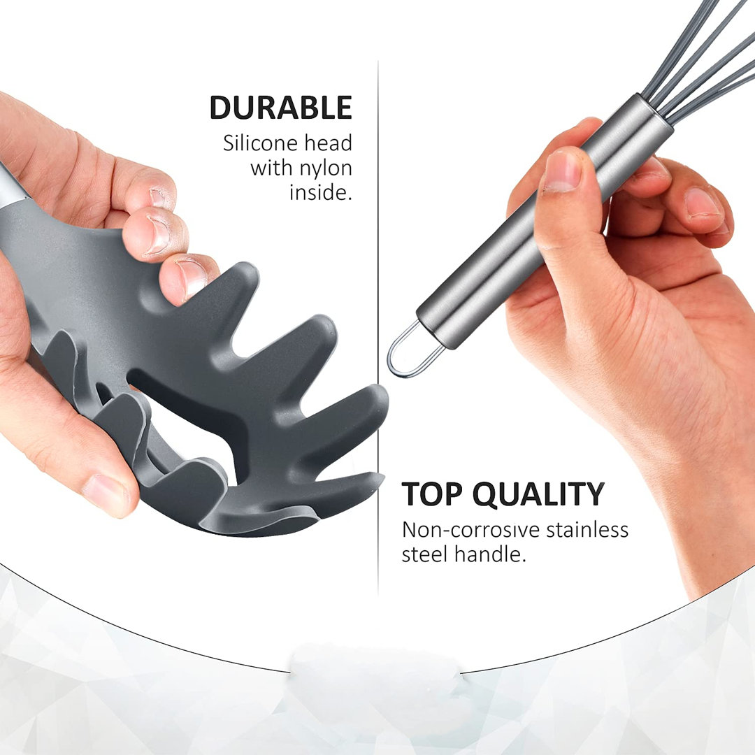 Silicone Kitchen Utensils, 14-Piece Kitchen Utensil Set With Holder, Cooking Utensils Set Safe Food-Grade Silicone Heads And Stainless Steel Handles W