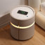 Saddle Leather Round Bedside Table With Sintered Stone Top, Led Light & Wireless Charging