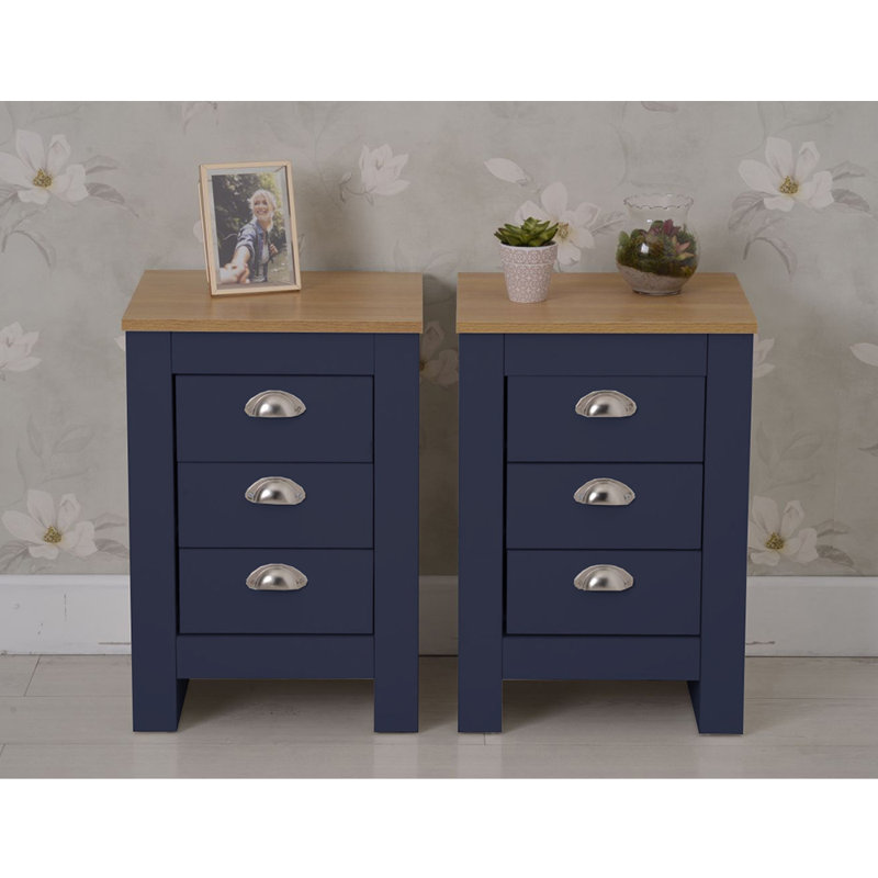 Nestora 40cm W Bedside Table, Blue/Oak