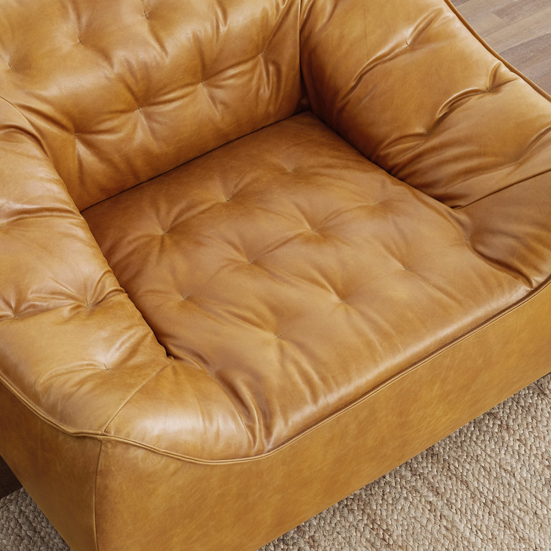 Canapé d'appoint 47 po en cuir véritable pleine fleur capitonné 47 po, Brun