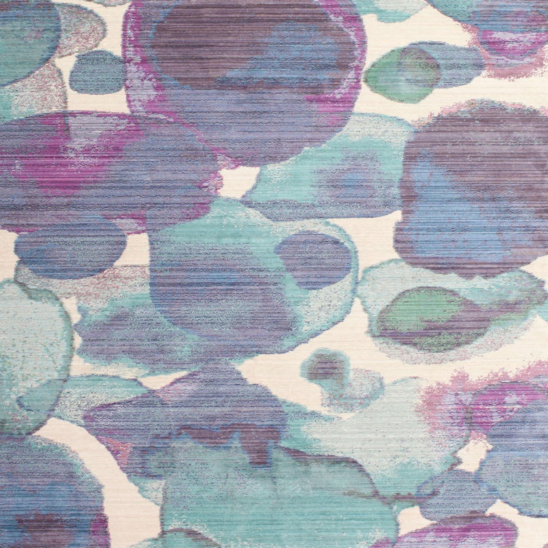 Tapis bleu/vert contemporain, Carré 7 pi