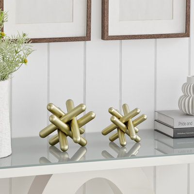 2 Piece Abstract Gold Geometric Sculpture Set