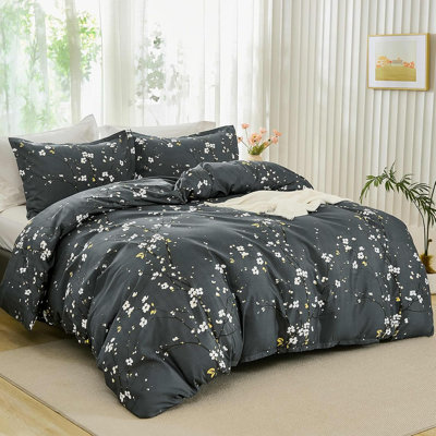 Polyester Floral Duvet Cover Set with Pillowcases