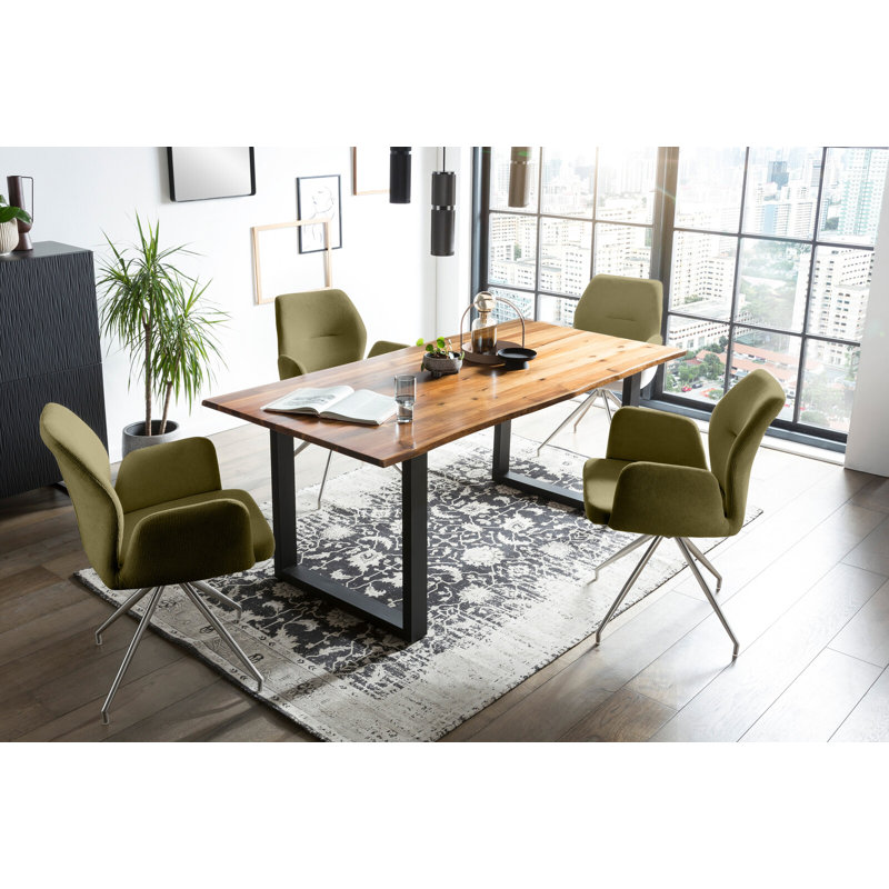 4 - Person Dining Set, 75cm H x 180cm W x 90cm D, Black/Green/Cognac/Silver, Cognac/Black/Green/Silver