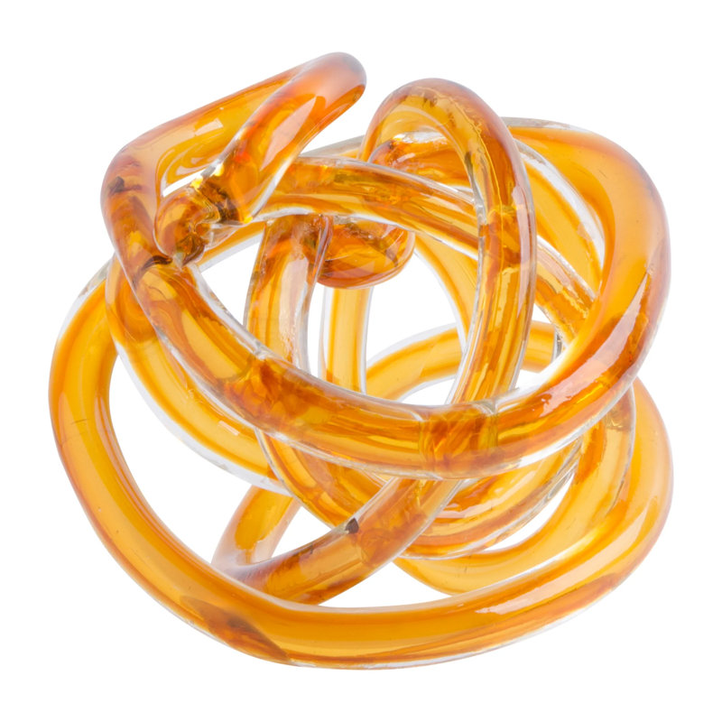 Holliman Decorative Glass Knot Colorful Abstract Decor Piece, 5" H x 5" W x 5" D, Yellow