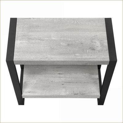 2-Tier Space-Saving Coffee Table with Grey Wood-Look Finish &amp; Black Metal Legs for Living Room