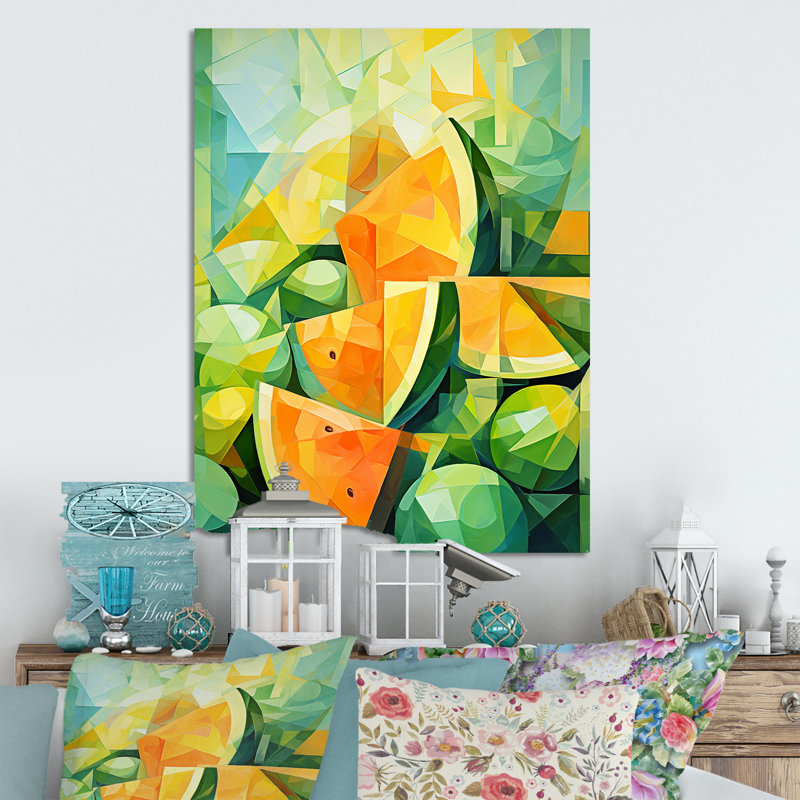 Vert et jaune motif de melon d'eau 1 - Melon, art mural en métal, H 32 po x l 16 po x P 1 po