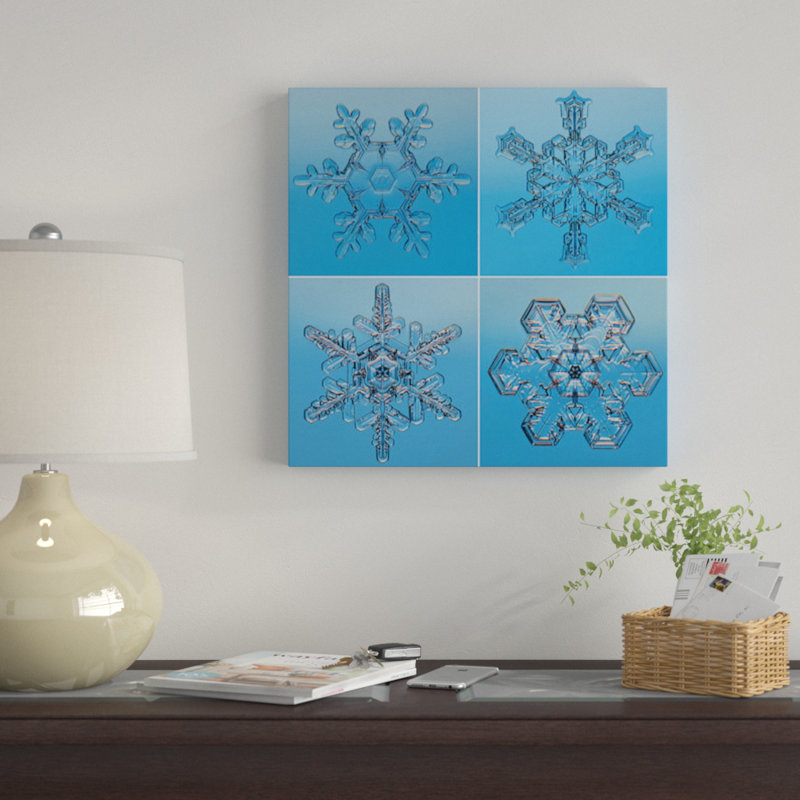 « flocons de neige vus par microscope », impression sur toile, H 26 po x l 26 po x P 1,5 po, Toile tendue, Pas de tapis