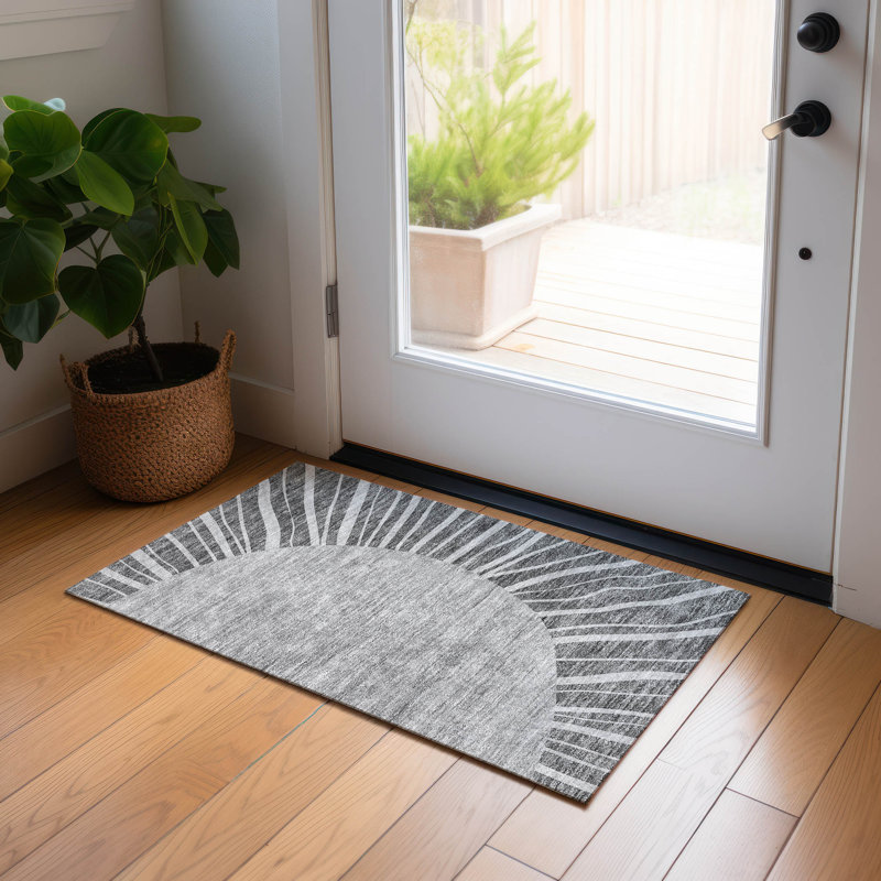Washable Abstract Indoor / Outdoor Rug, Rectangle 1'8" x 2'6"
