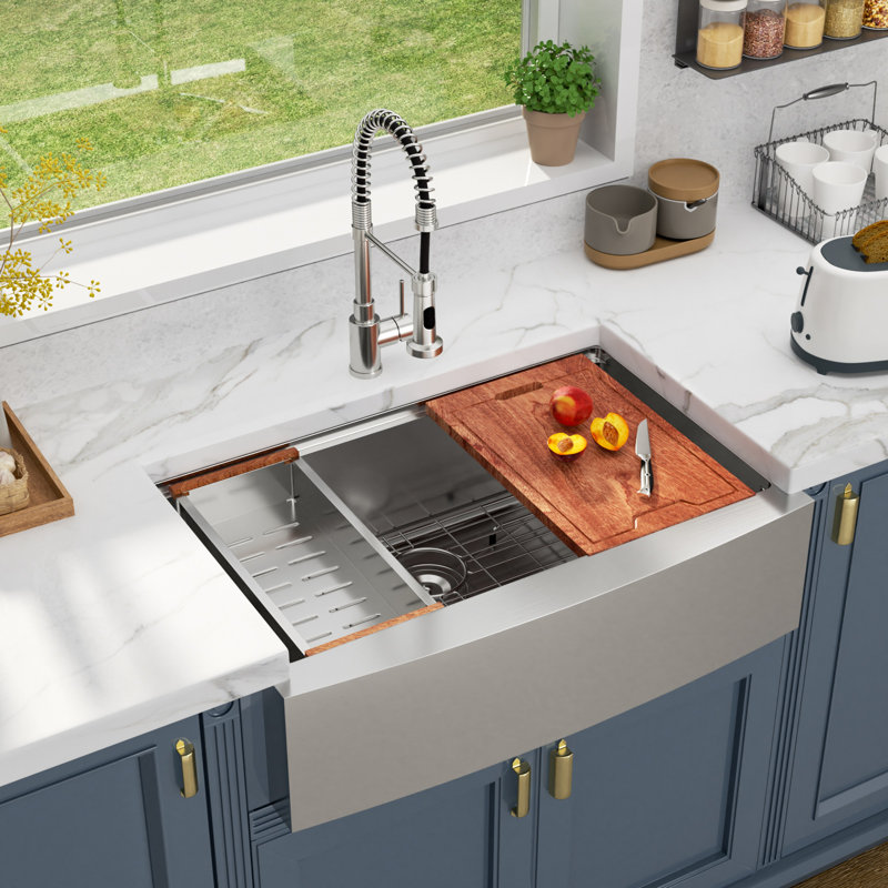 36'' L x 22" W Farmhouse Kitchen Sink Workstation Sink Stainless Steel Single Bowl Kitchen Sink