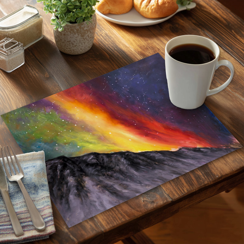 Napperon Aurora Borealis Mountain | Décoration de chambre bleue