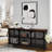 Industrial Style Storage Cabinet Home Kitchen Storage Cabinet Against The Wall Retro Tin Cabinet Living Room Iron Dining Cabinet(Black& Wood Top)