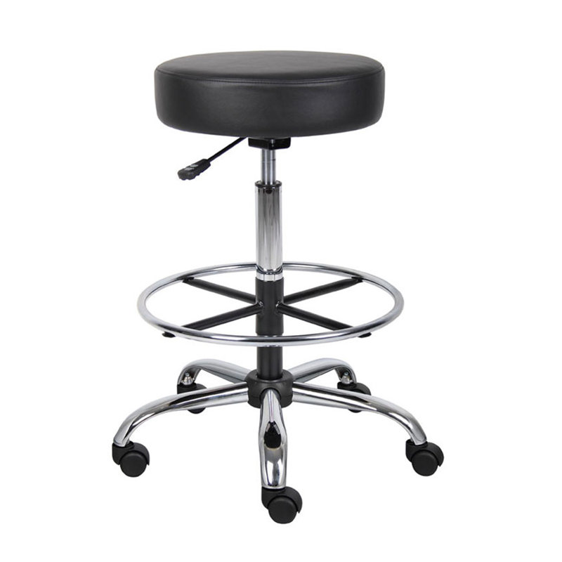Fea Medical Drafting Stool, Round Black Vinyl, Chrome Footring, Black