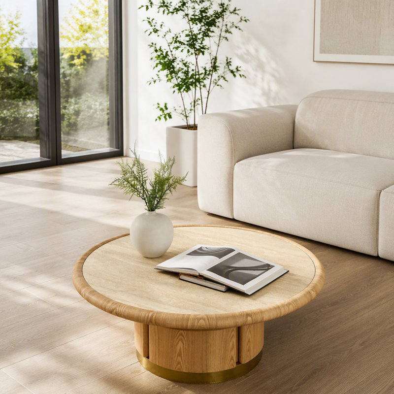 Table basse ronde 35,43 "avec base cylindrique, Chêne