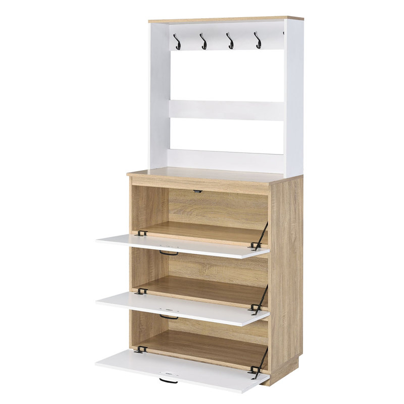 Porte-chaussures blanc avec 3 tiroirs rabattables et armoire de rangement en chêne durable