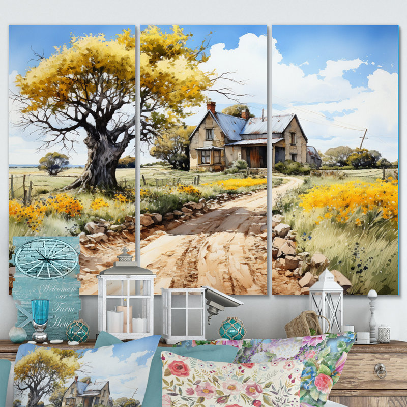«Farmhouse Country Elegance II», reproduction sur toile 3 pièces, H 28 po x l 36 po x P 1 po