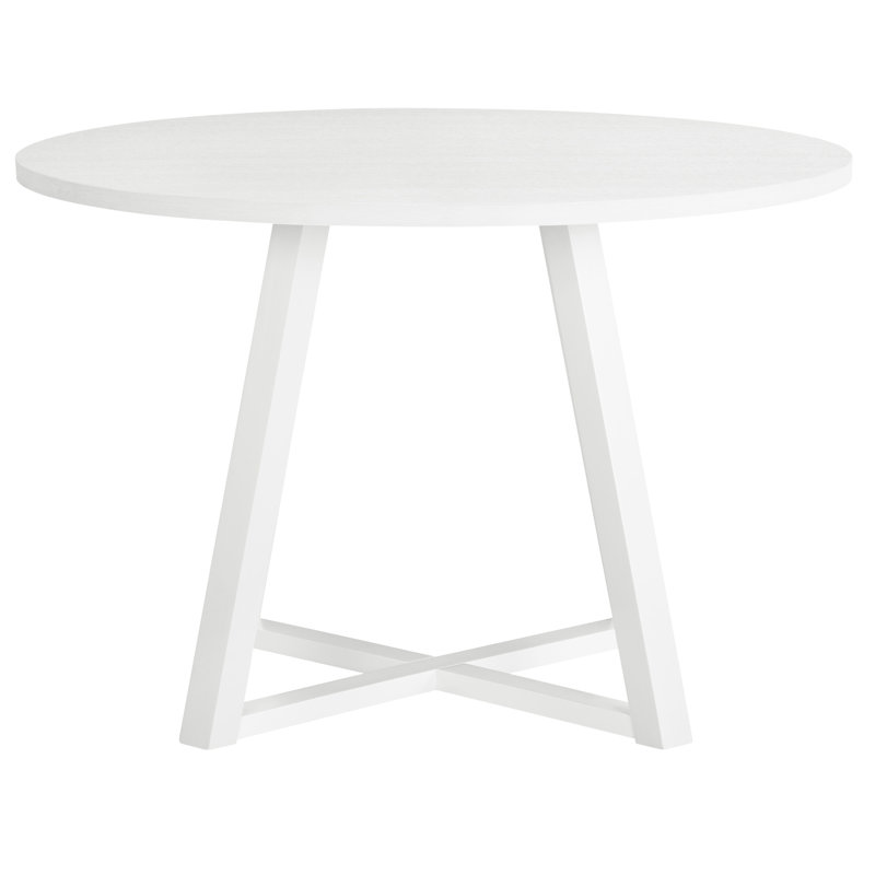 Table de salle à manger contemporaine en blanc avec base en tréteaux et construction ronde élégante
