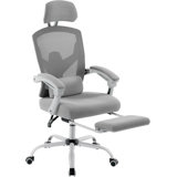 Home Office Desk Chair with Footrest, High-Back Mesh Rolling Swivel Reclining Chairs with Wheels, Comfortable Headrest, Lumbar Support, Comfy Arms for Home, Office, Gaming, Student, Grey