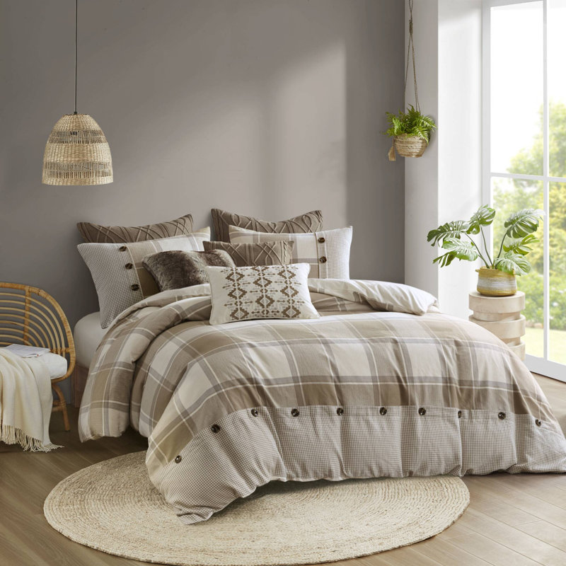 Ensemble d'édredon en jacquard de coton Urban Cabin, Édredon grand + 7 articles supplémentaires, Brun